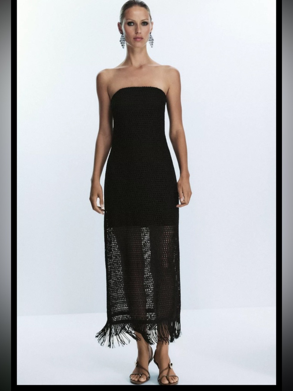 Zara fringed strapless midi dress